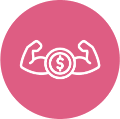 Strong arms holding a dollar coin symbolizing financial strength.
