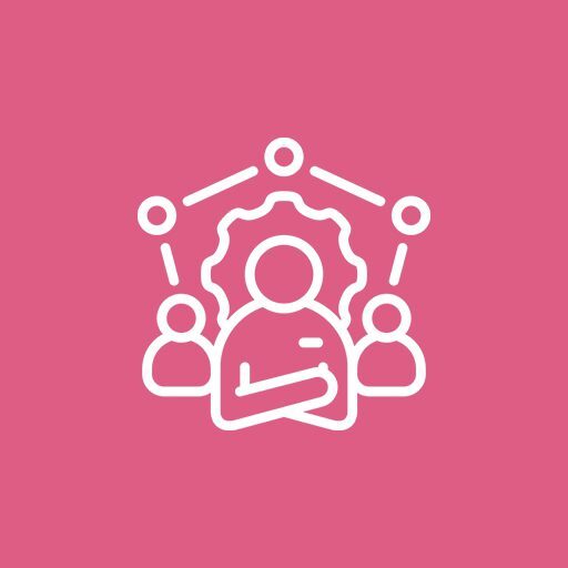 Icon of a person connected to a network of others representing communication.
